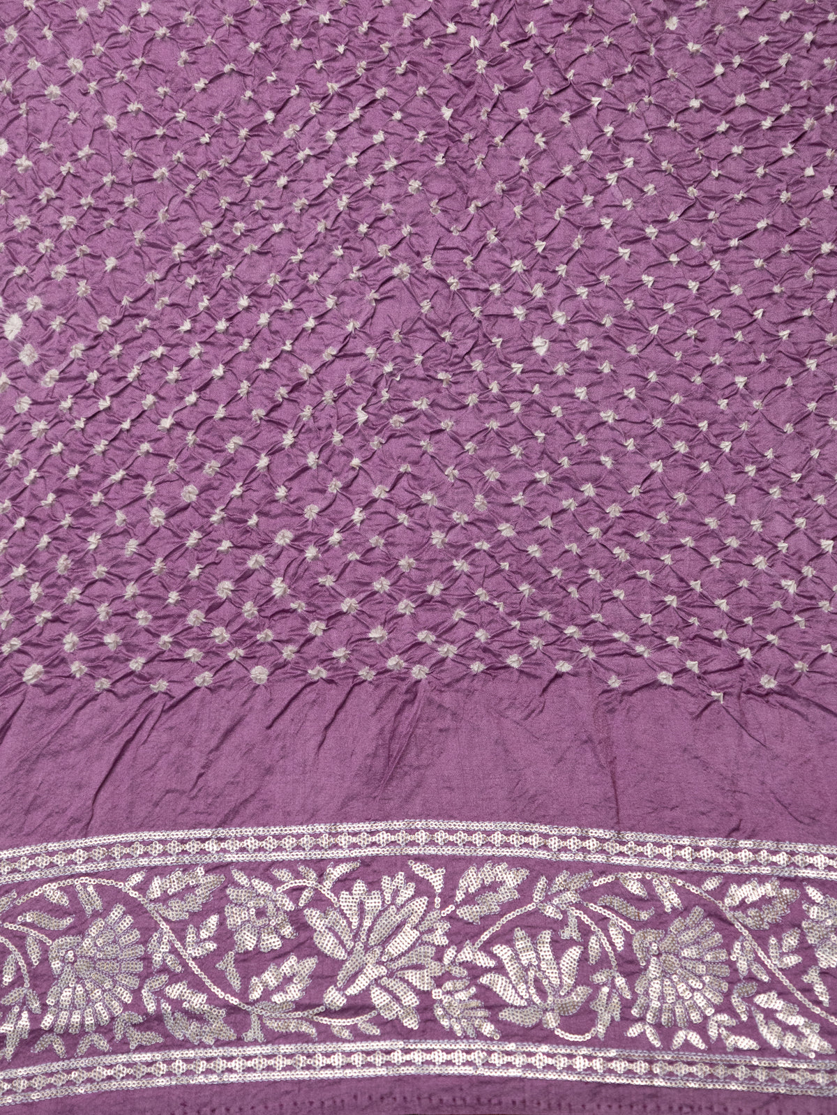 Pastel Purple Bandhini Silk Saree With Sequin Work