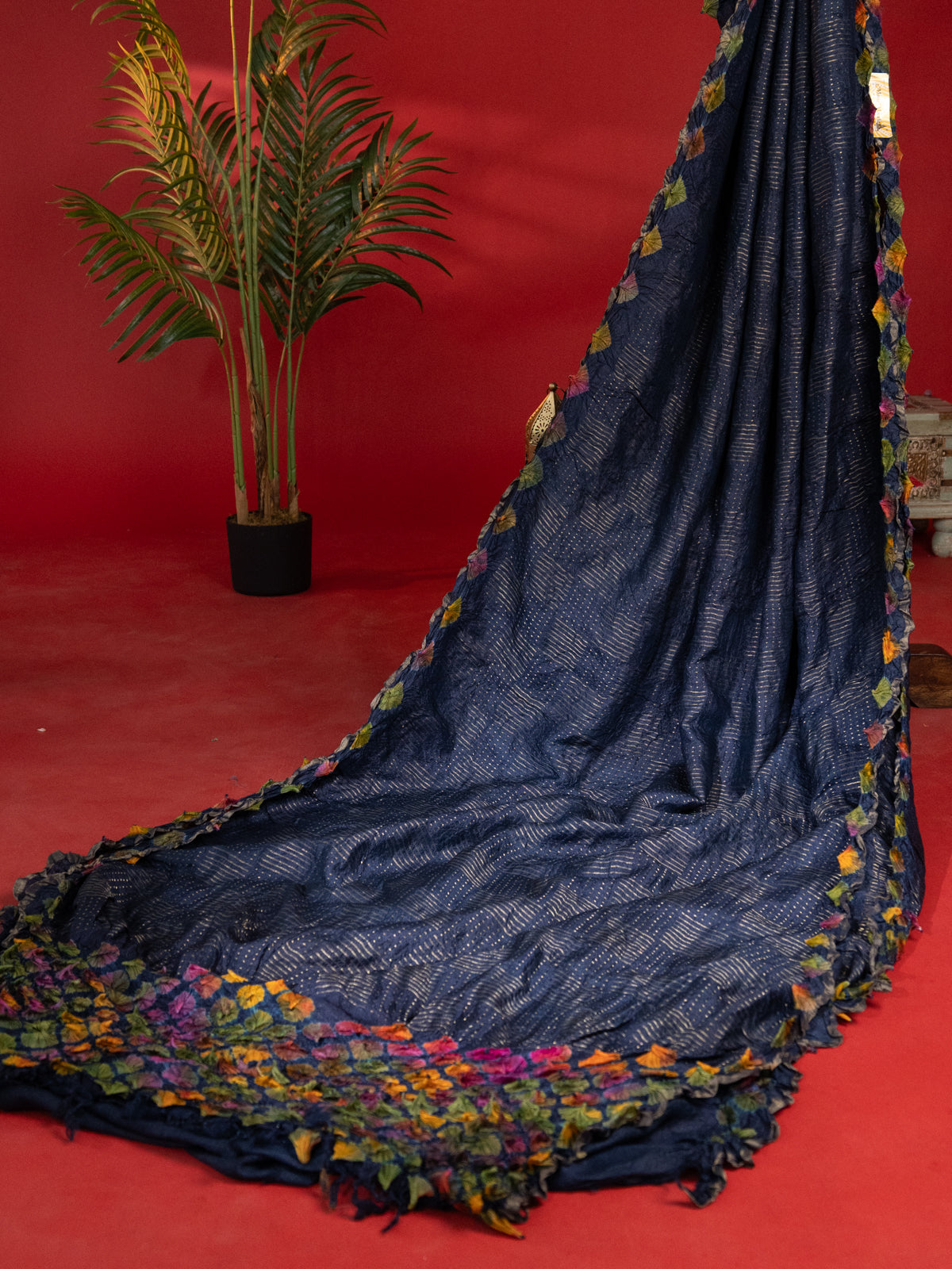 Navy Blue Tussar Silk Saree