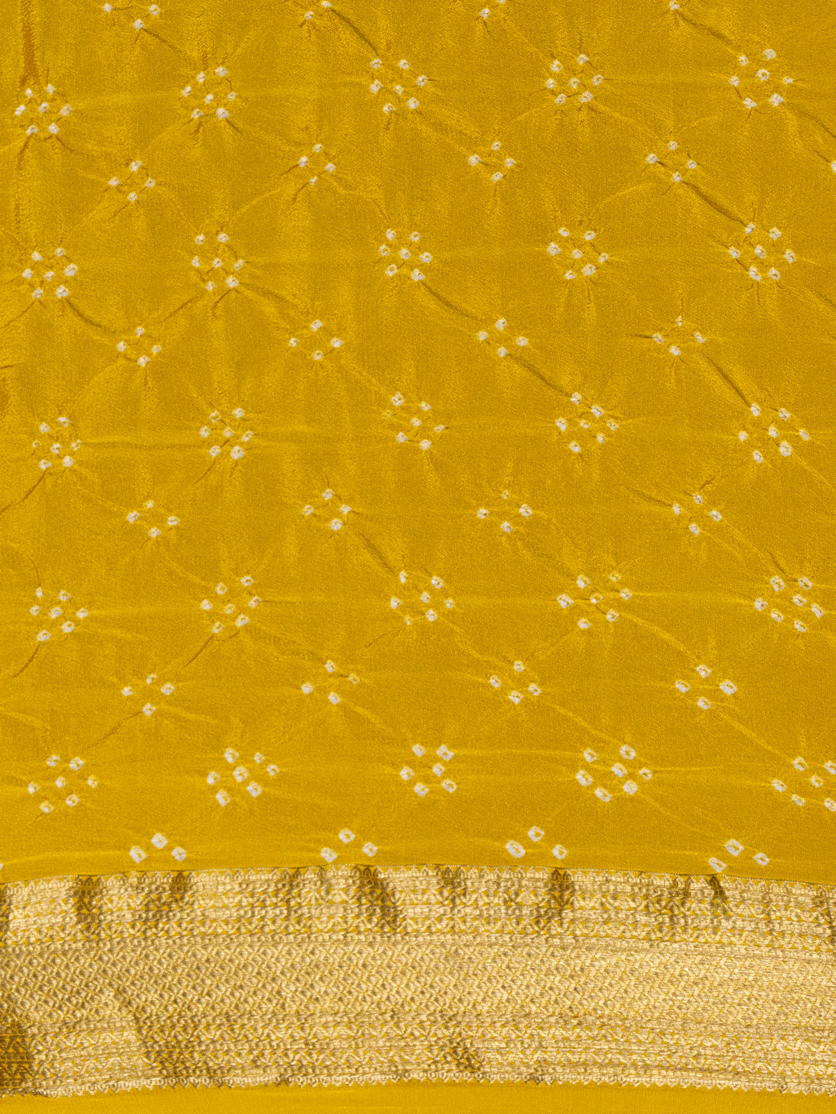 Blue & Mustard Yellow Banarasi Crepe Saree With Placement Style Bandhej