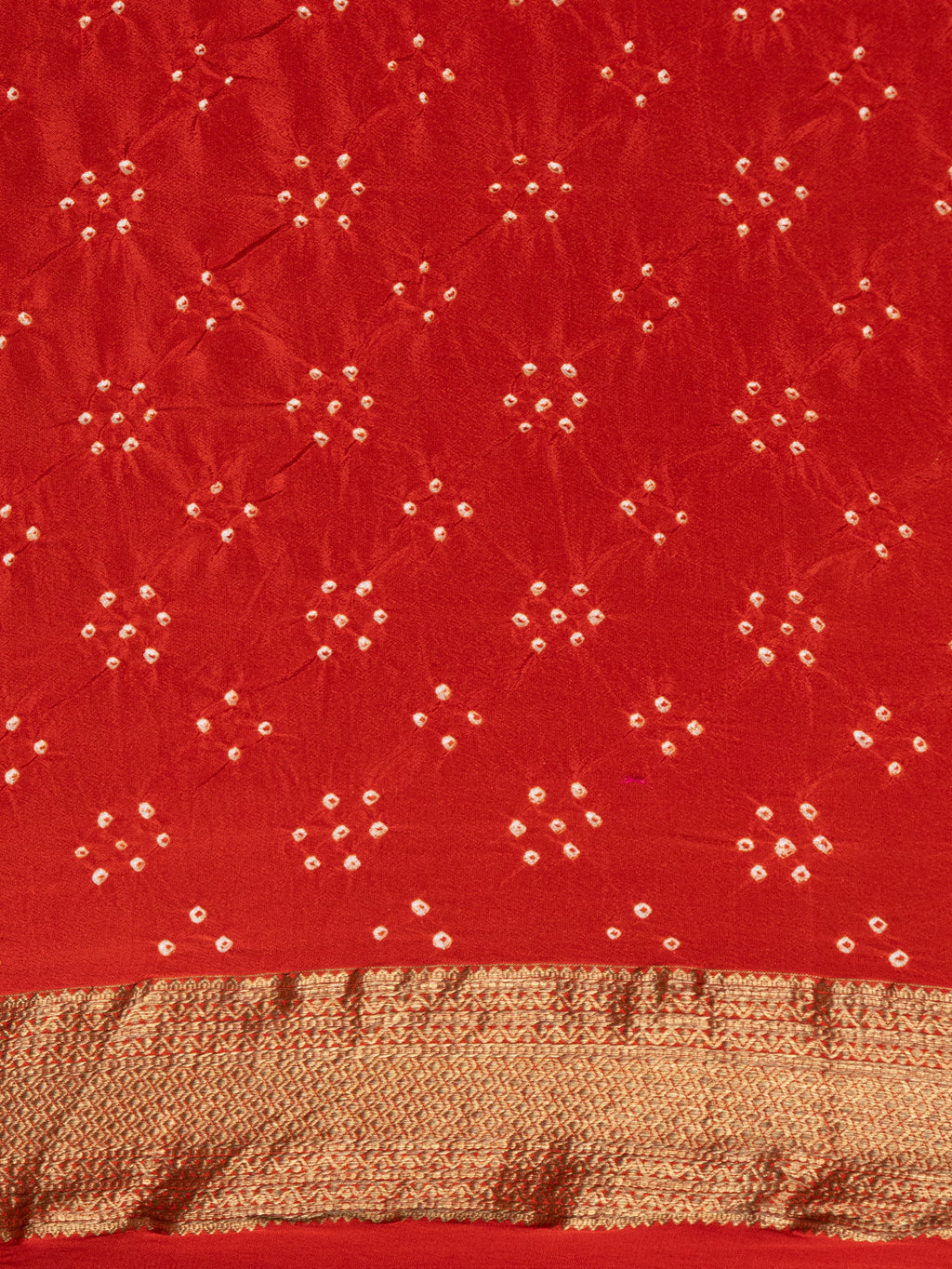 Lime Yellow & Red Banarasi Crepe Saree With Placement Style Bandhej