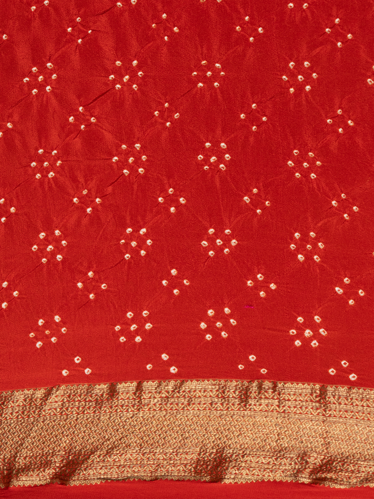 Lime Yellow & Red Banarasi Crepe Saree With Placement Style Bandhej