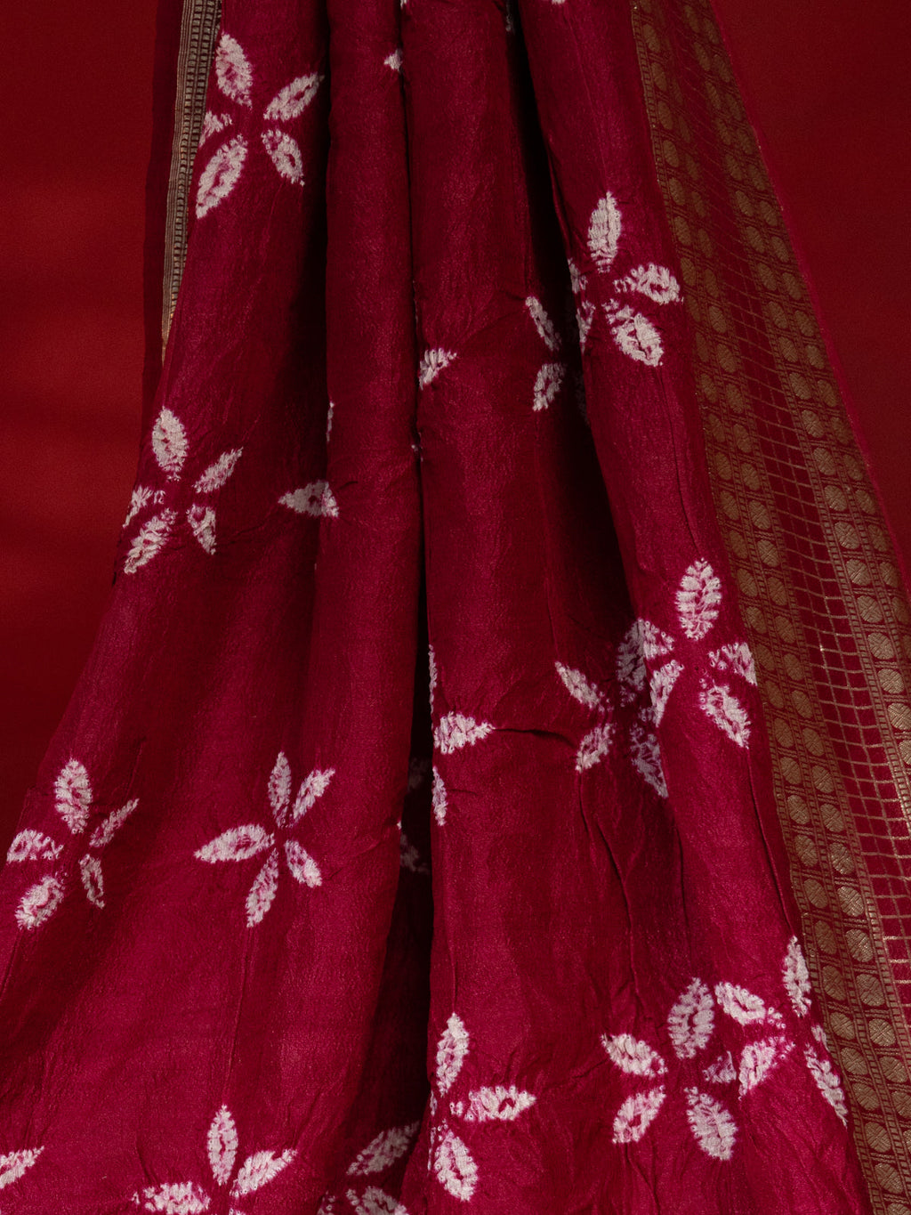 Maroon Tussar Silk Saree With Shibori Prints