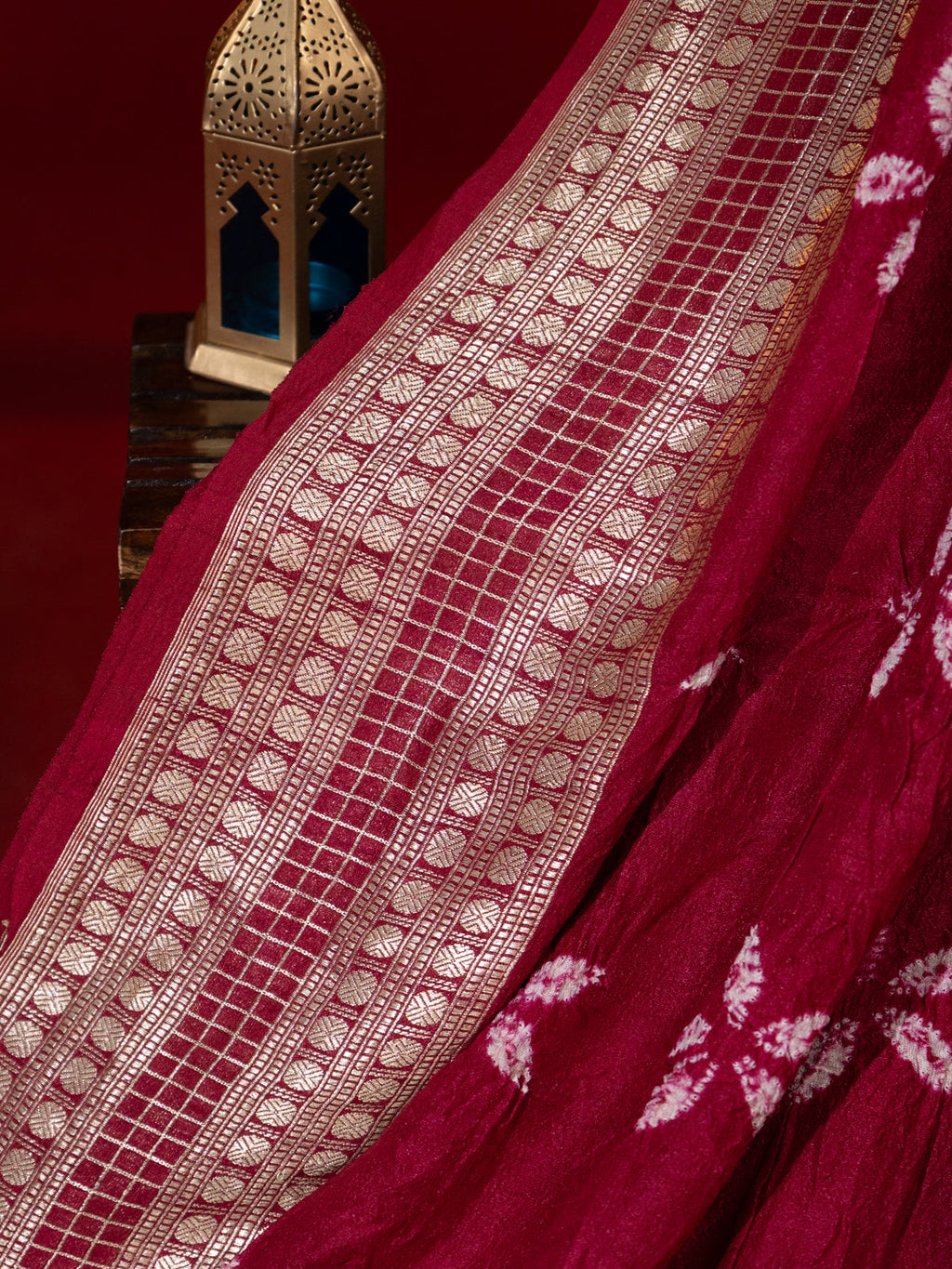 Maroon Tussar Silk Saree With Shibori Prints