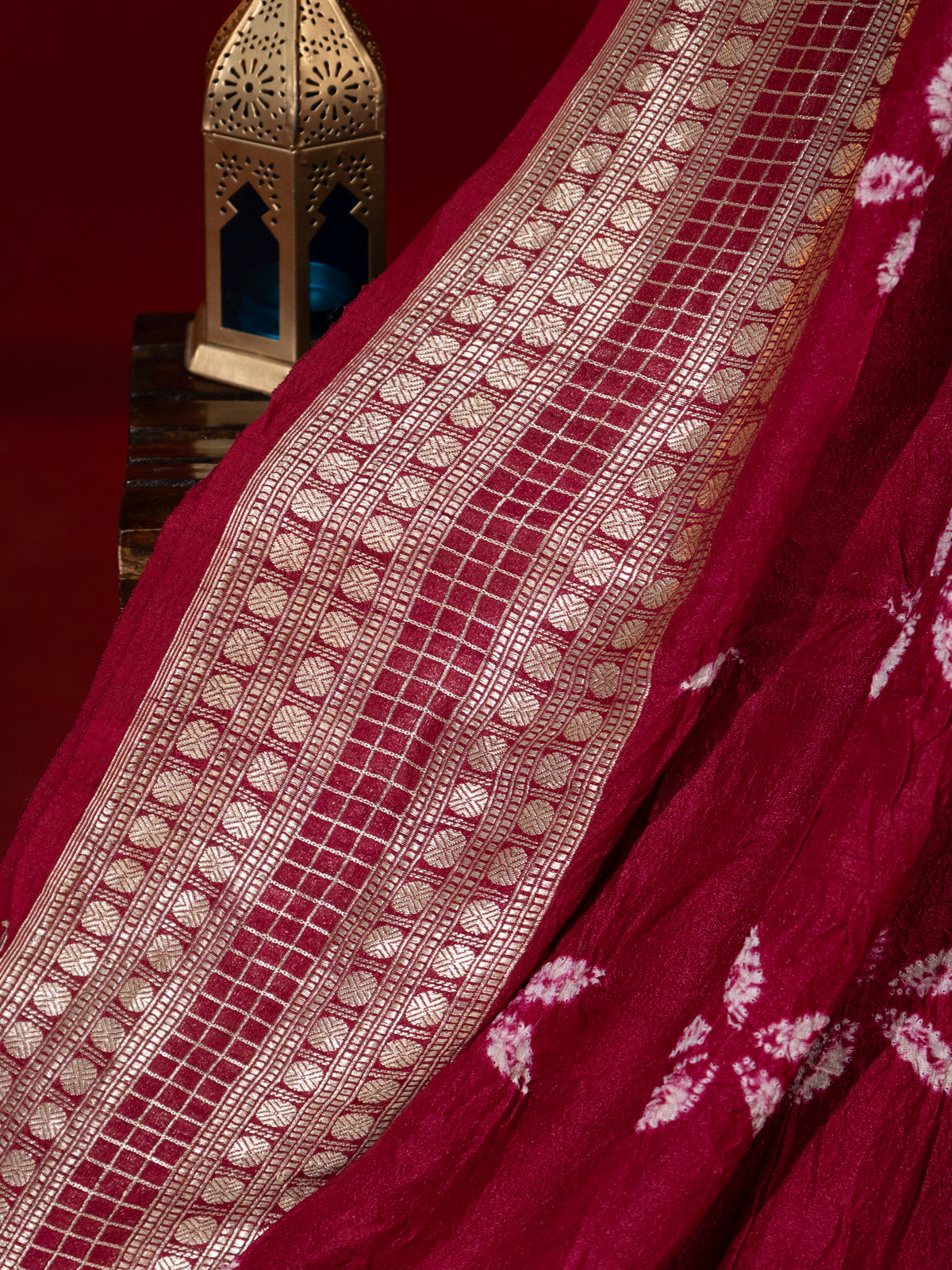 Maroon Tussar Silk Saree With Shibori Prints
