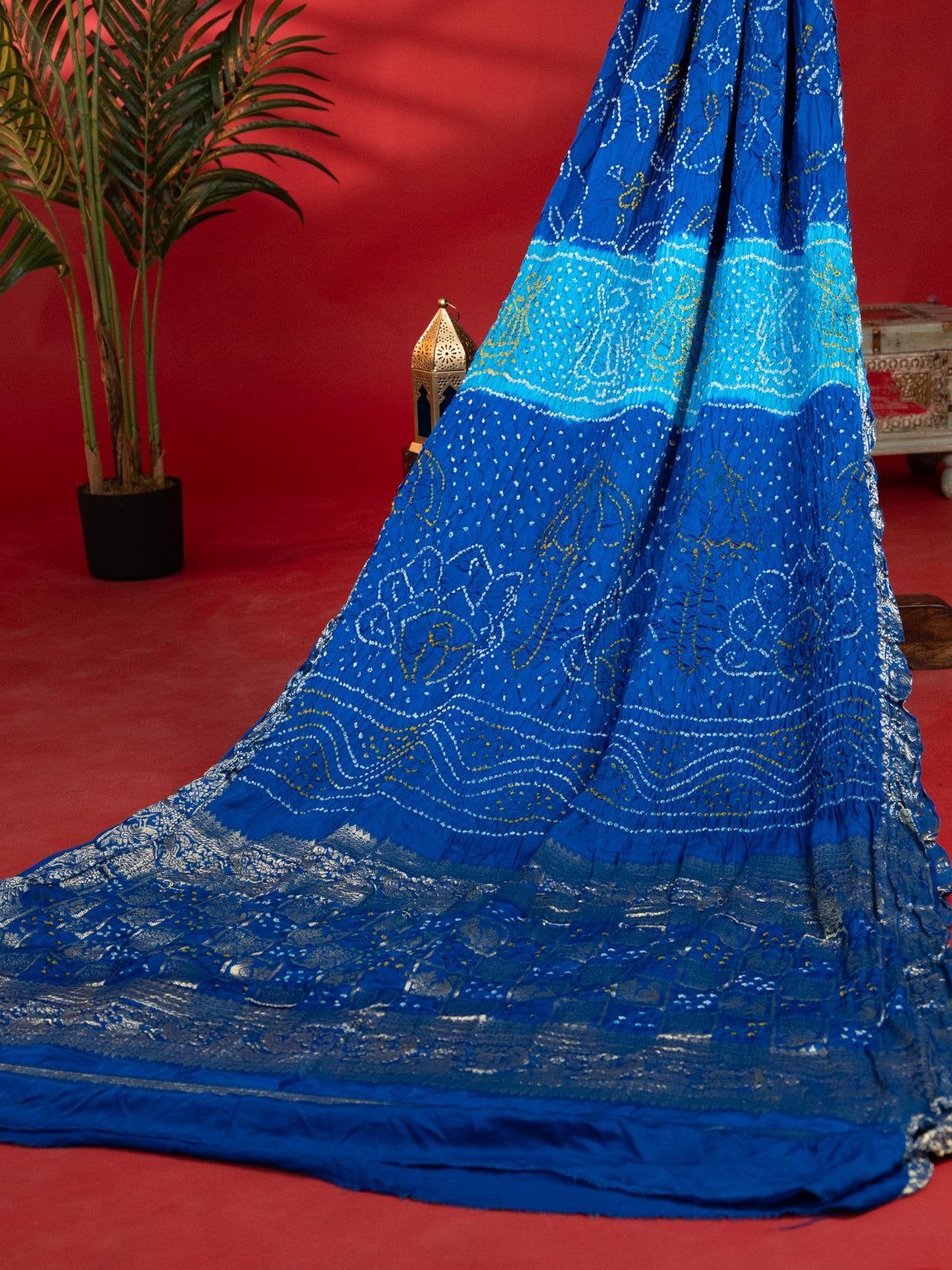 Cs Blue Gajji Silk With Allover Bandhej