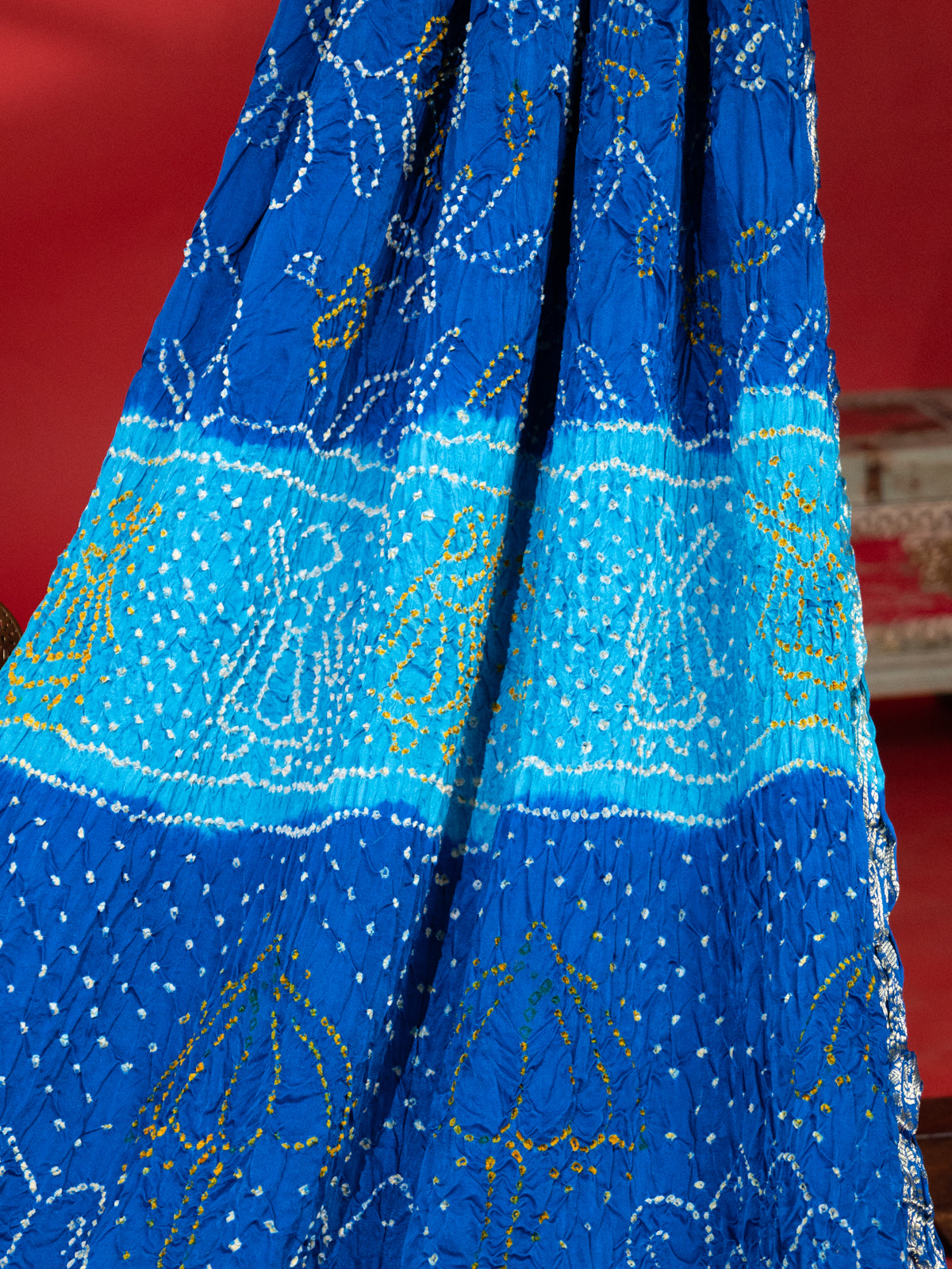 Cs Blue Gajji Silk With Allover Bandhej