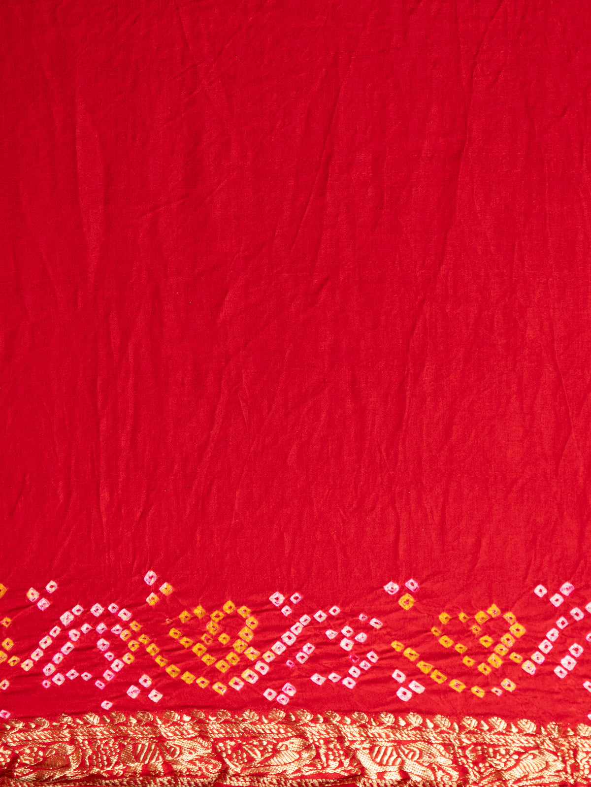 Red & Pink Gajji Silk With Allover Bandhej