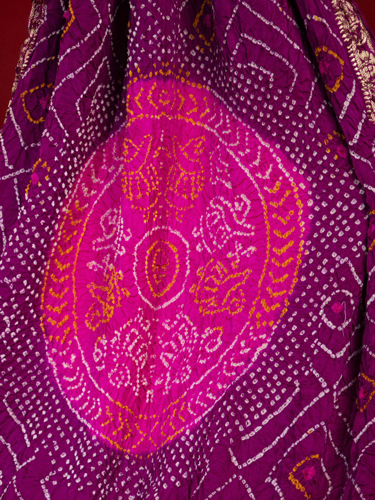 Purple & Pink Gajji Silk With Placement Style Bandhej