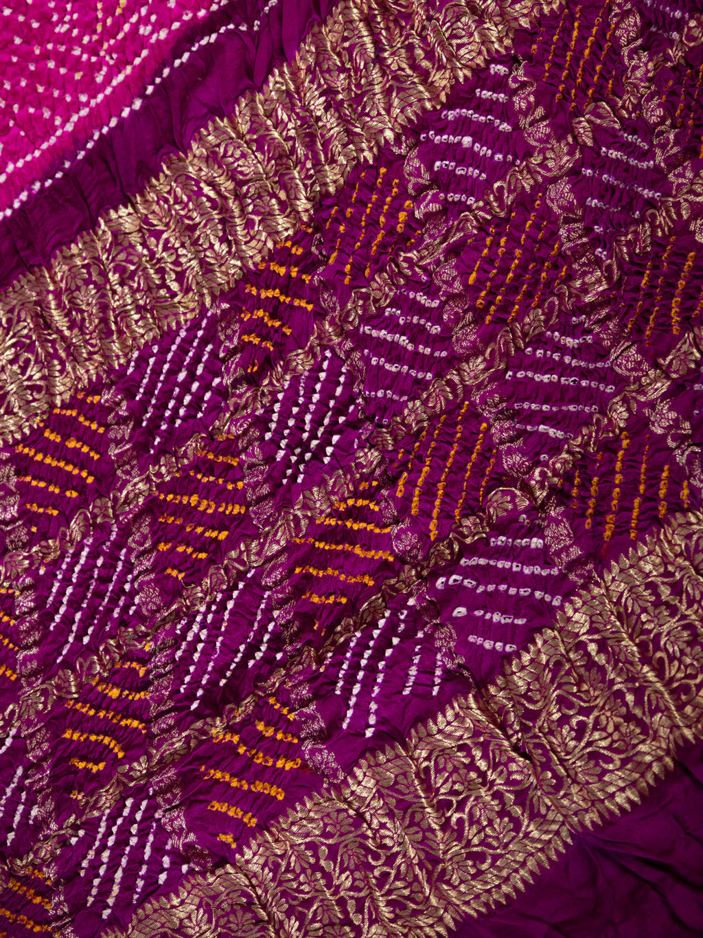 Purple & Pink Gajji Silk With Placement Style Bandhej