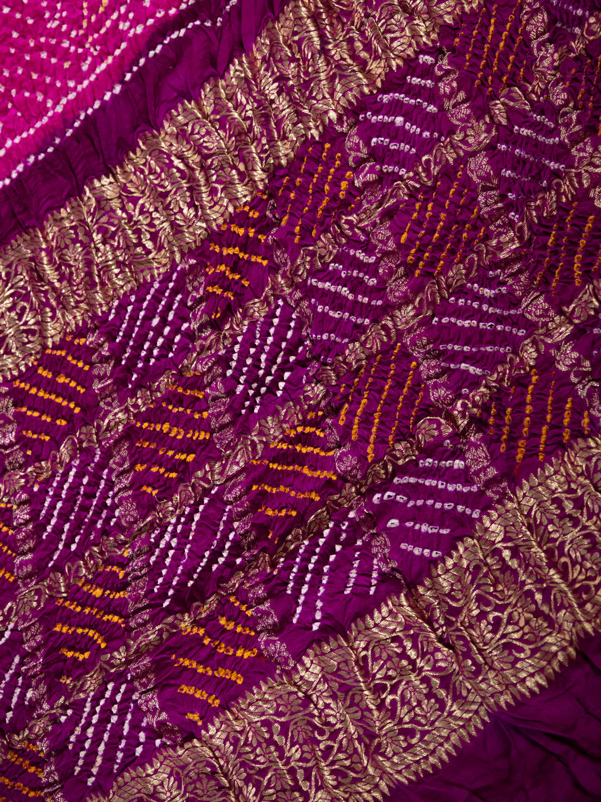 Purple & Pink Gajji Silk With Placement Style Bandhej