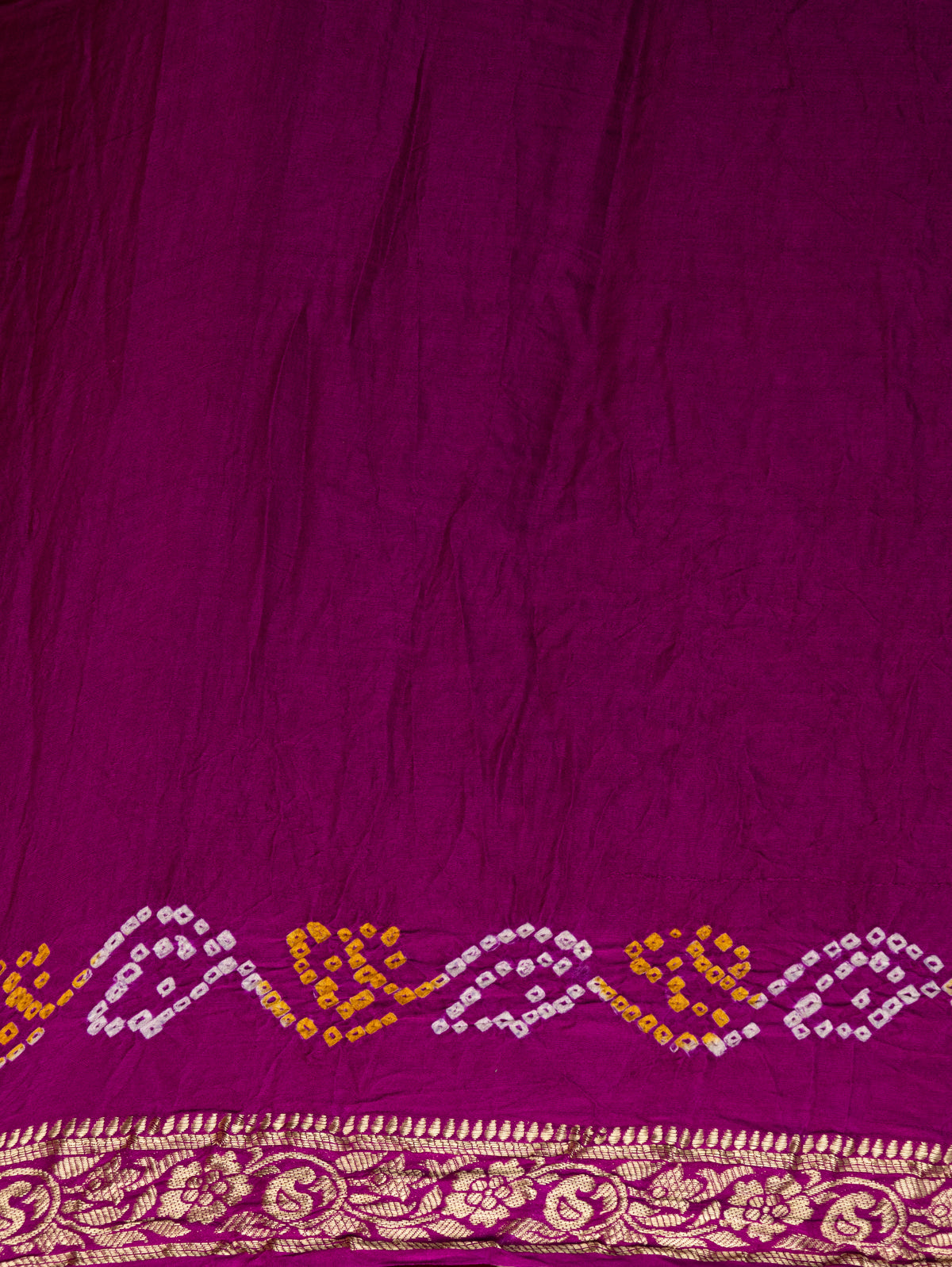 Purple & Pink Gajji Silk With Placement Style Bandhej