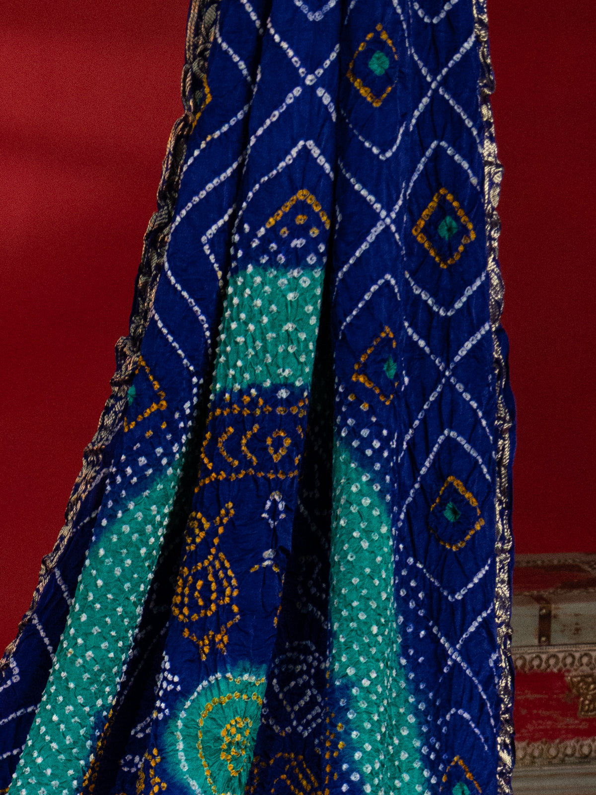 Blue & Teal Gajji Silk With Placement Style Bandhej