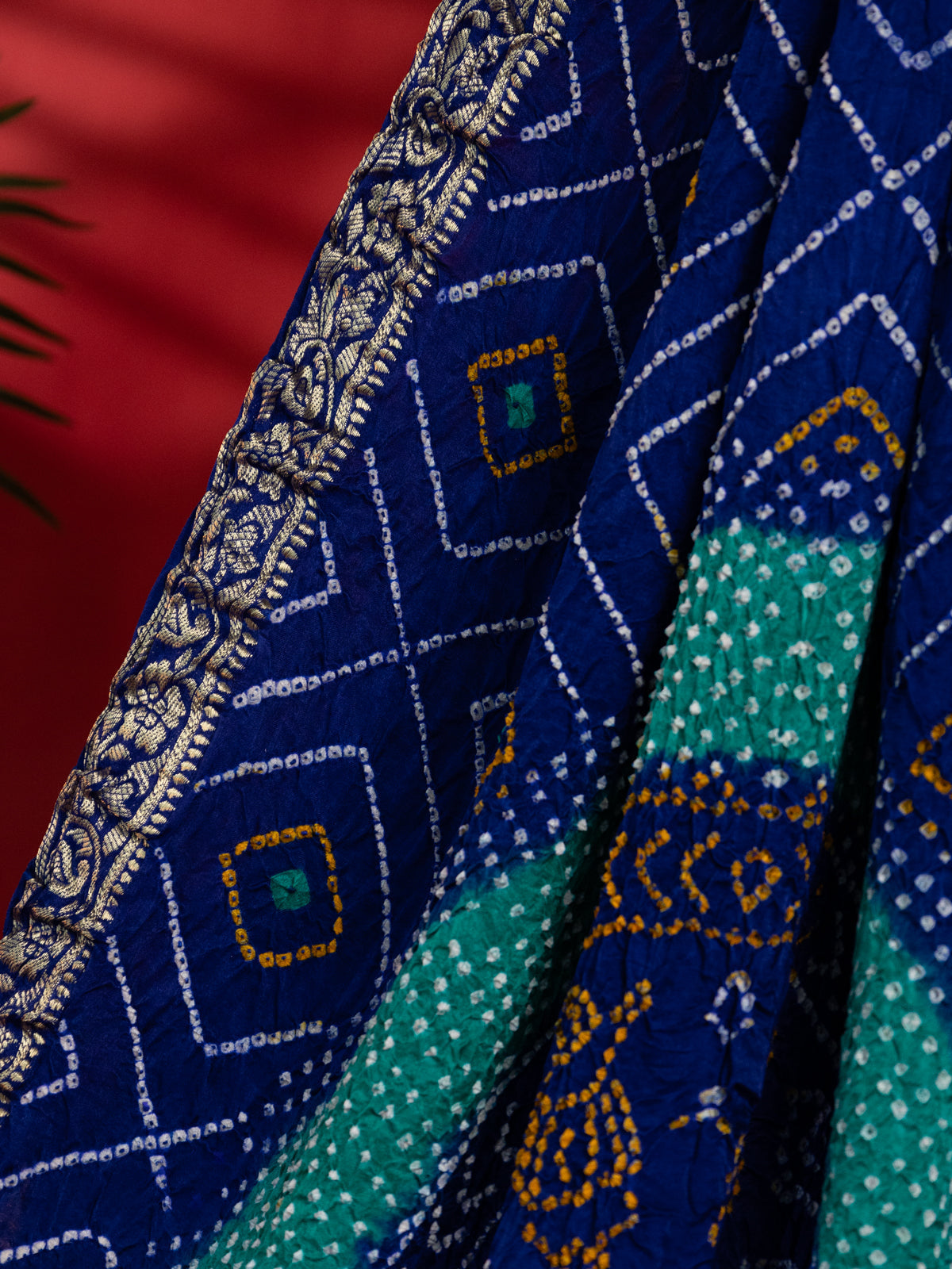 Blue & Teal Gajji Silk With Placement Style Bandhej