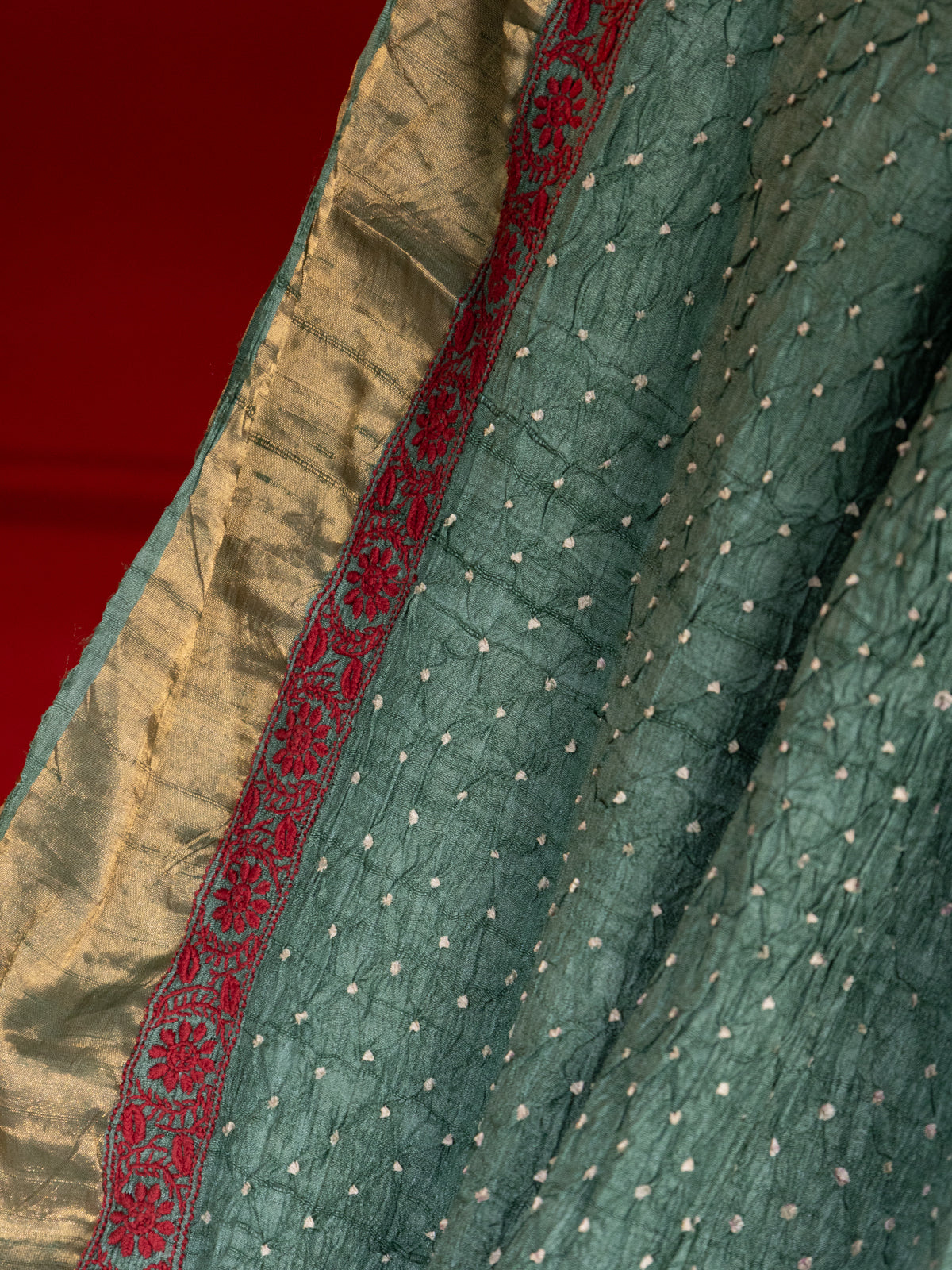 Green Tussar Silk Saree With Bandhej