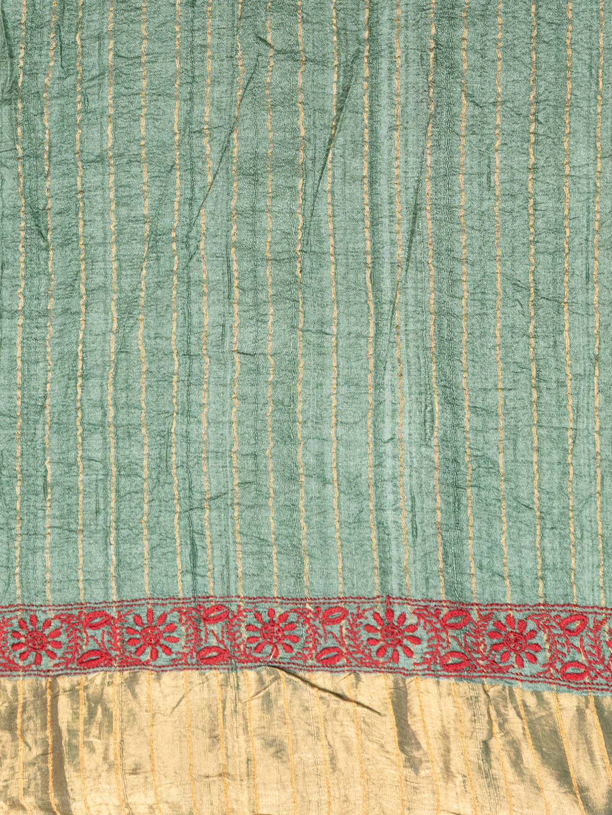 Green Tussar Silk Saree With Bandhej