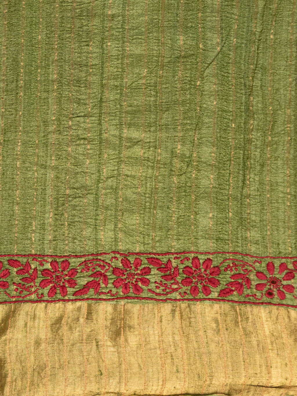 Green Tussar Silk Saree With Bandhej