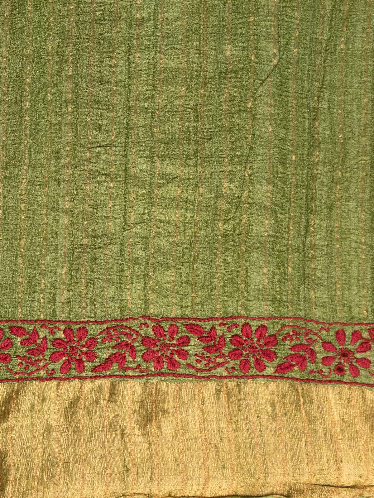 Green Tussar Silk Saree With Bandhej