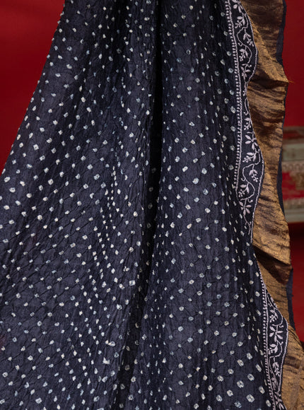 Black Tussar Silk Saree With Bandhej