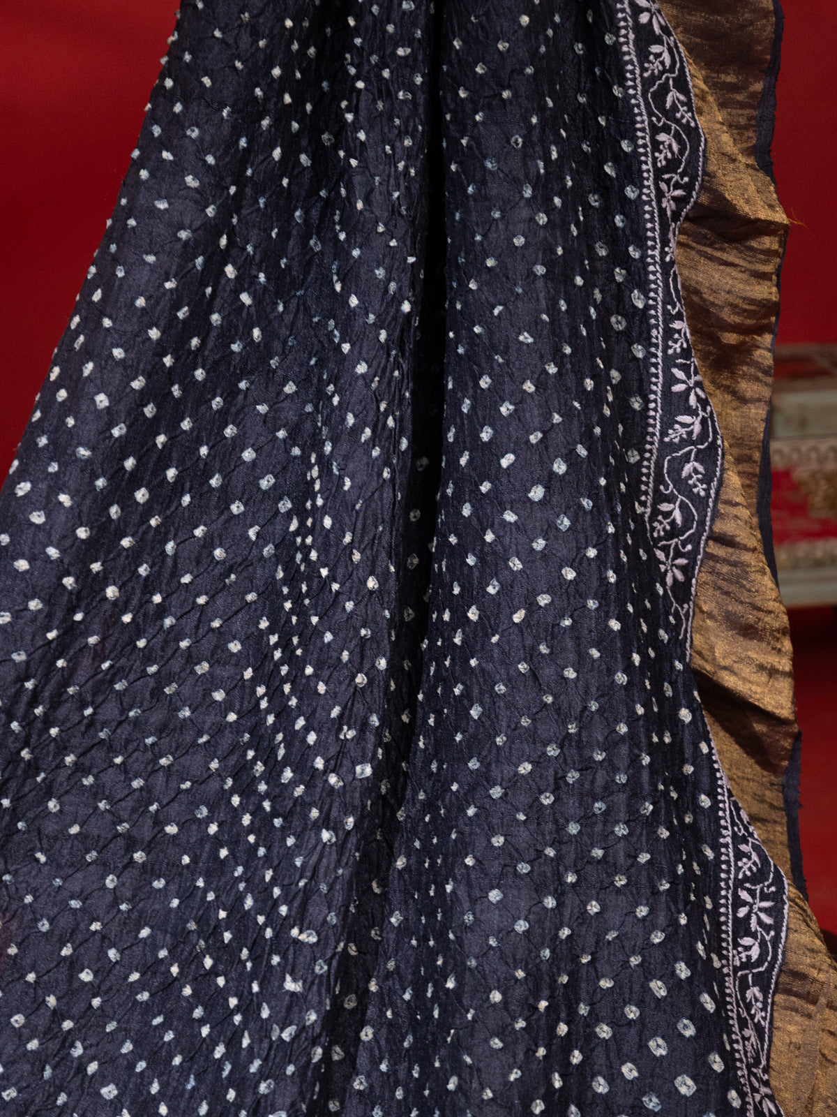 Black Tussar Silk Saree With Bandhej