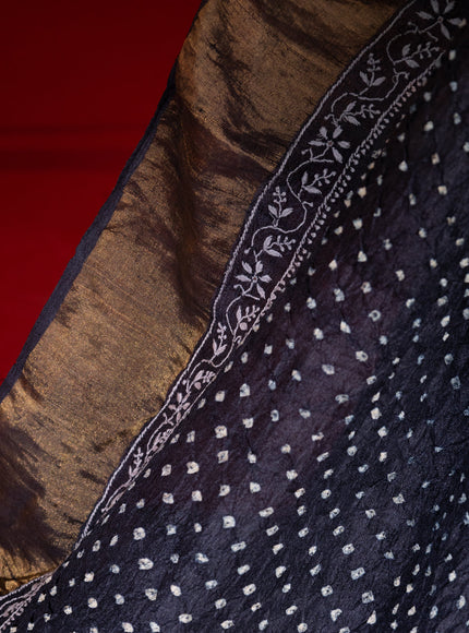Black Tussar Silk Saree With Bandhej