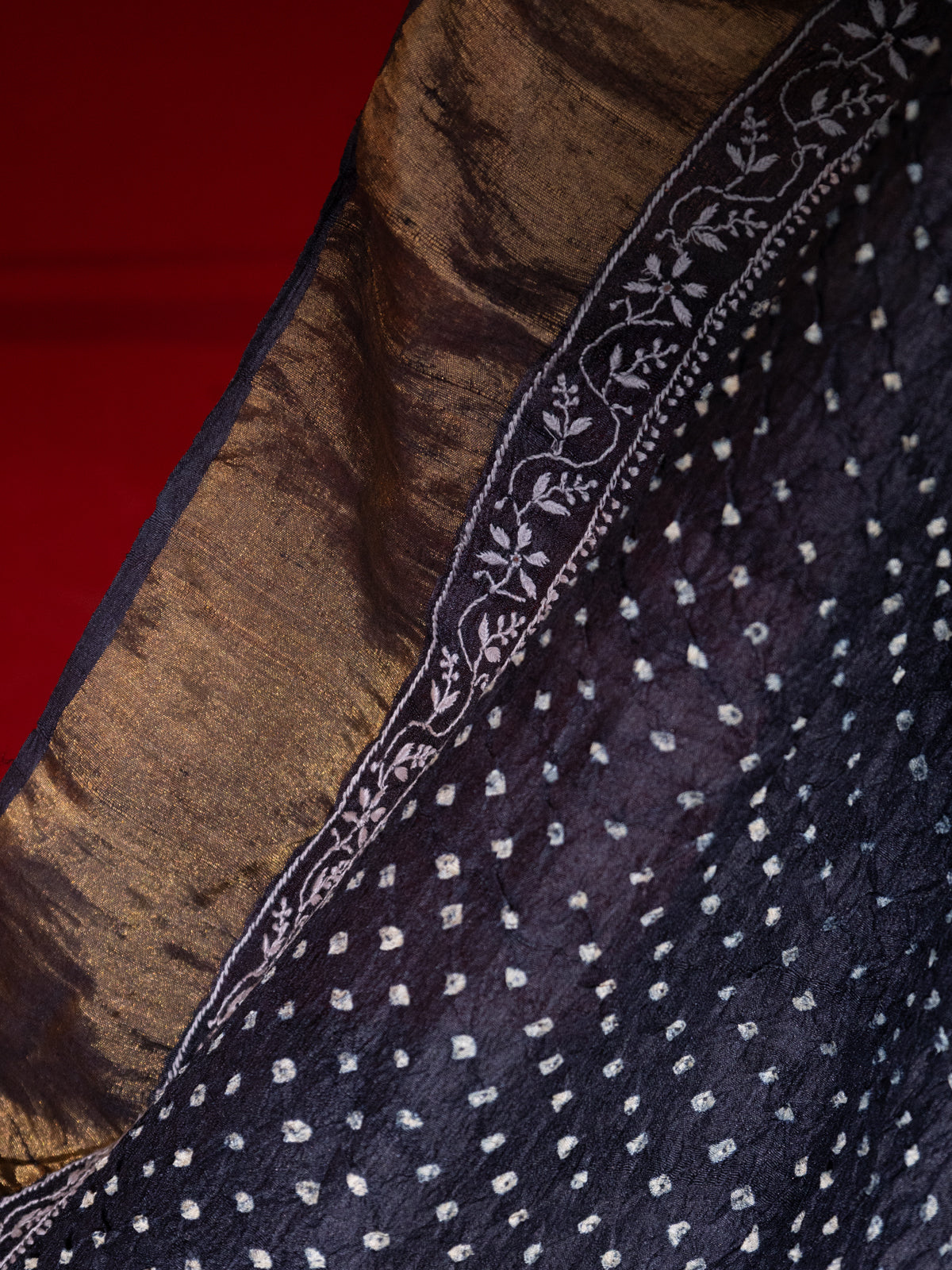 Black Tussar Silk Saree With Bandhej