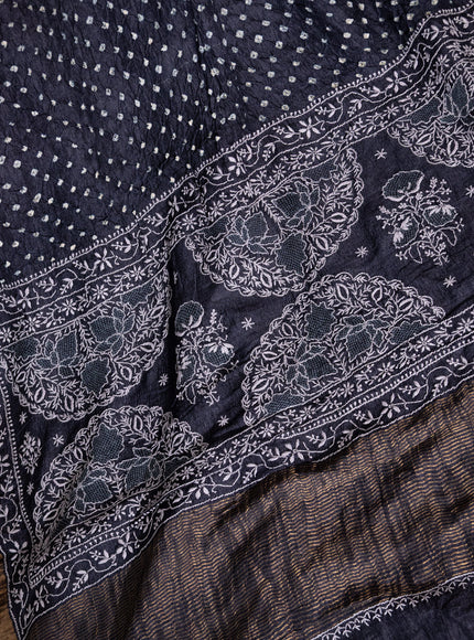 Black Tussar Silk Saree With Bandhej