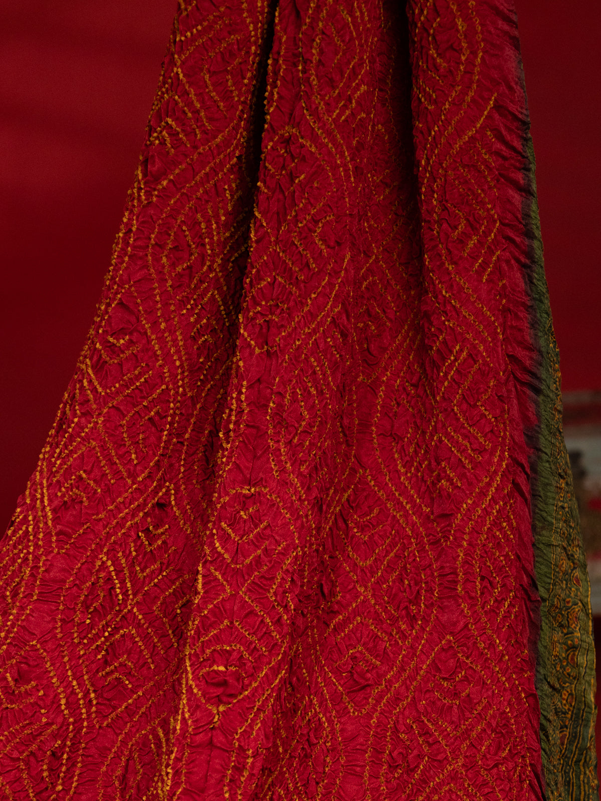 Maroon & Mehendi Green Gajji Silk With Bandhej