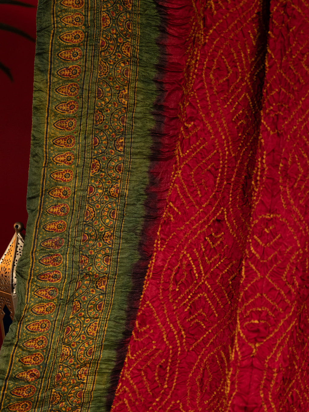 Maroon & Mehendi Green Gajji Silk With Bandhej