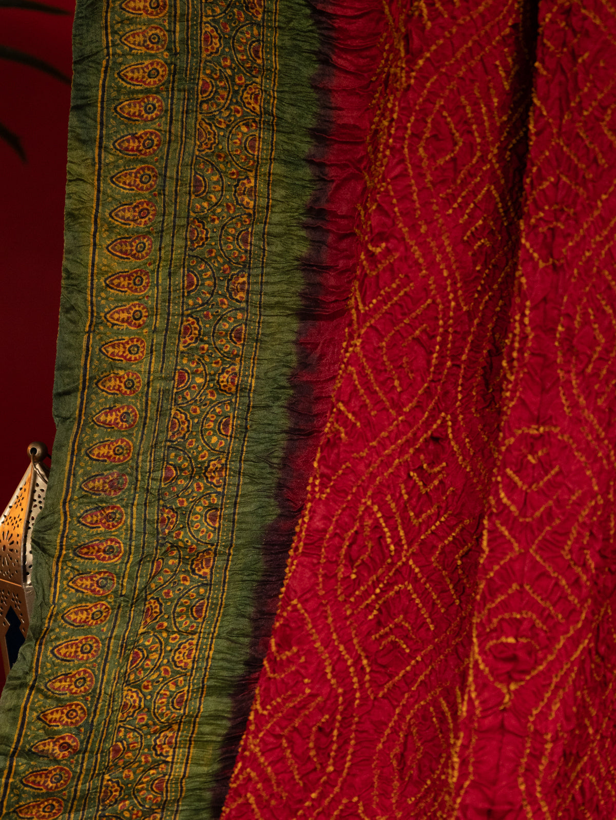 Maroon & Mehendi Green Gajji Silk With Bandhej