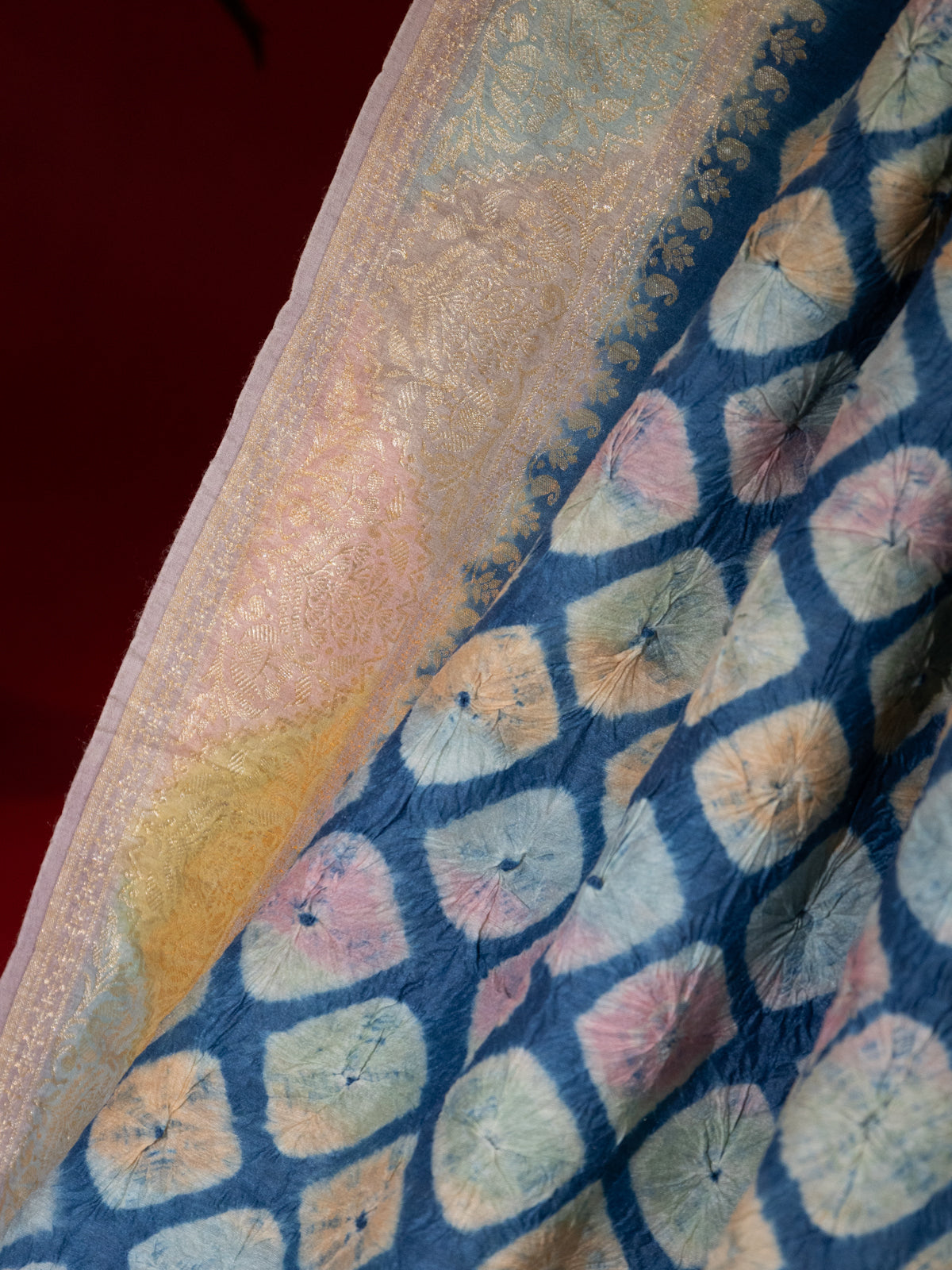 Blue & Pastel Pink Tussar Silk Saree