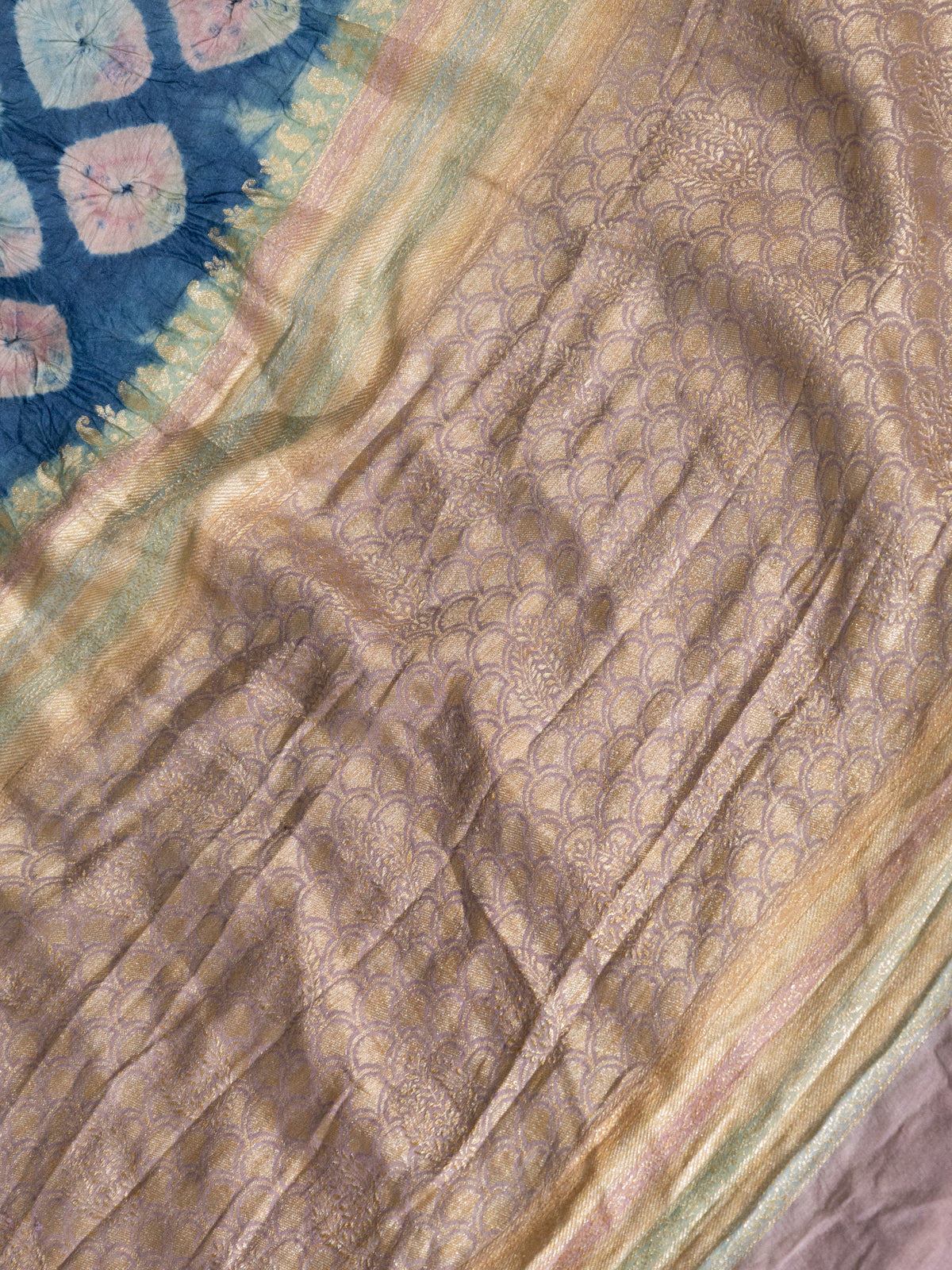 Blue & Pastel Pink Tussar Silk Saree