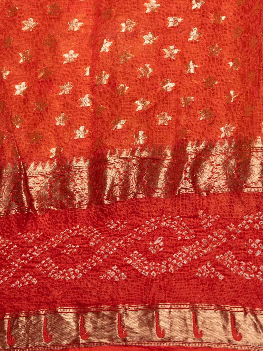 Orange & Red Zari Kota Saree With Jaal Weaves