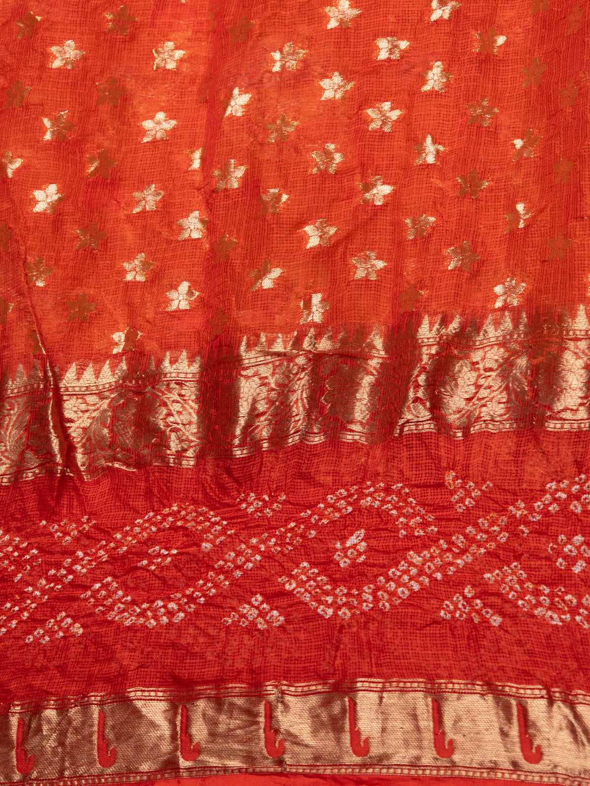 Orange & Red Zari Kota Saree With Jaal Weaves