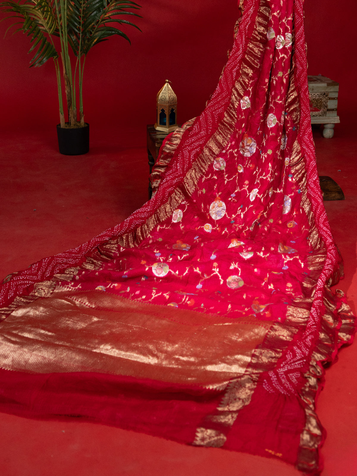 Pink Zari Kota Saree With Jaal Weaves