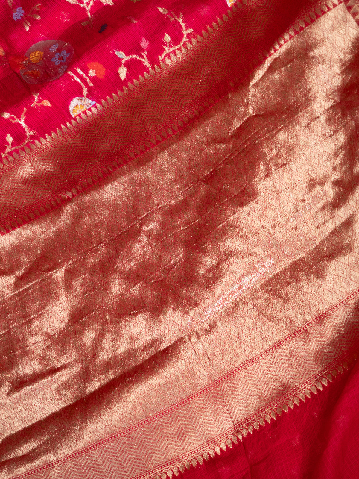 Pink Zari Kota Saree With Jaal Weaves