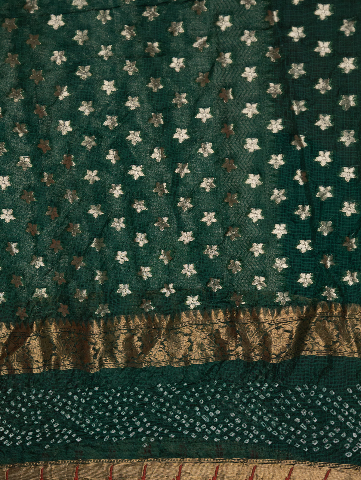 Teal & Green Zari Kota With Jaal Weaves