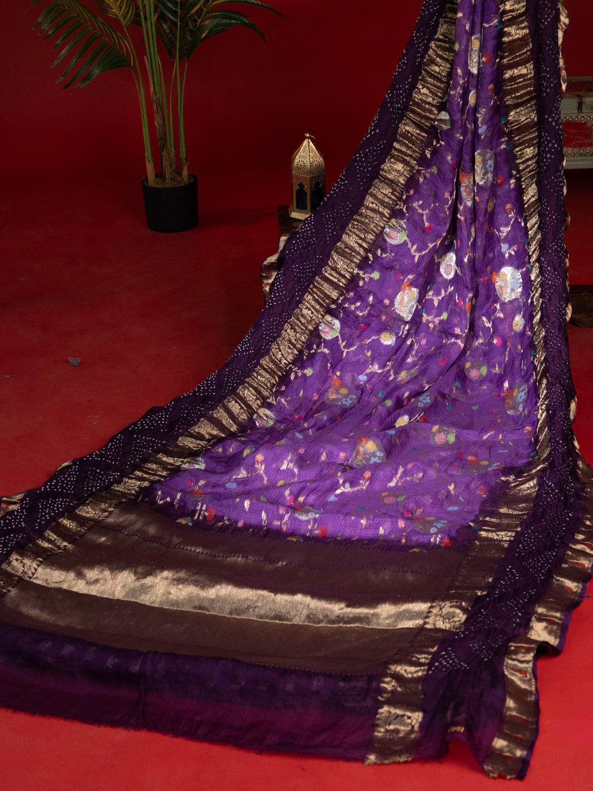 Violet & Deep Violet Zari Kota Saree With Jaal Weaves