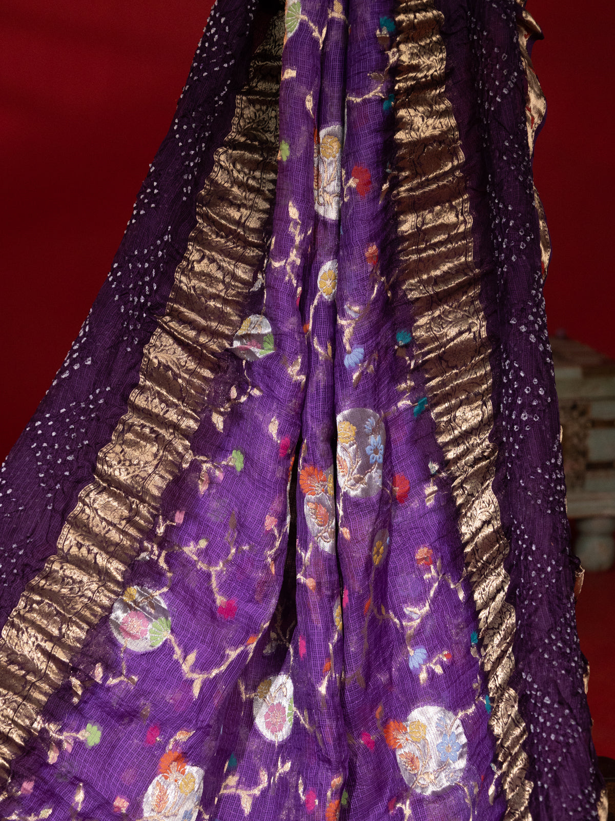 Violet & Deep Violet Zari Kota Saree With Jaal Weaves