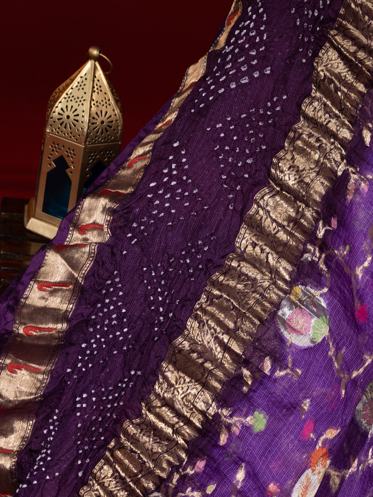 Violet & Deep Violet Zari Kota Saree With Jaal Weaves