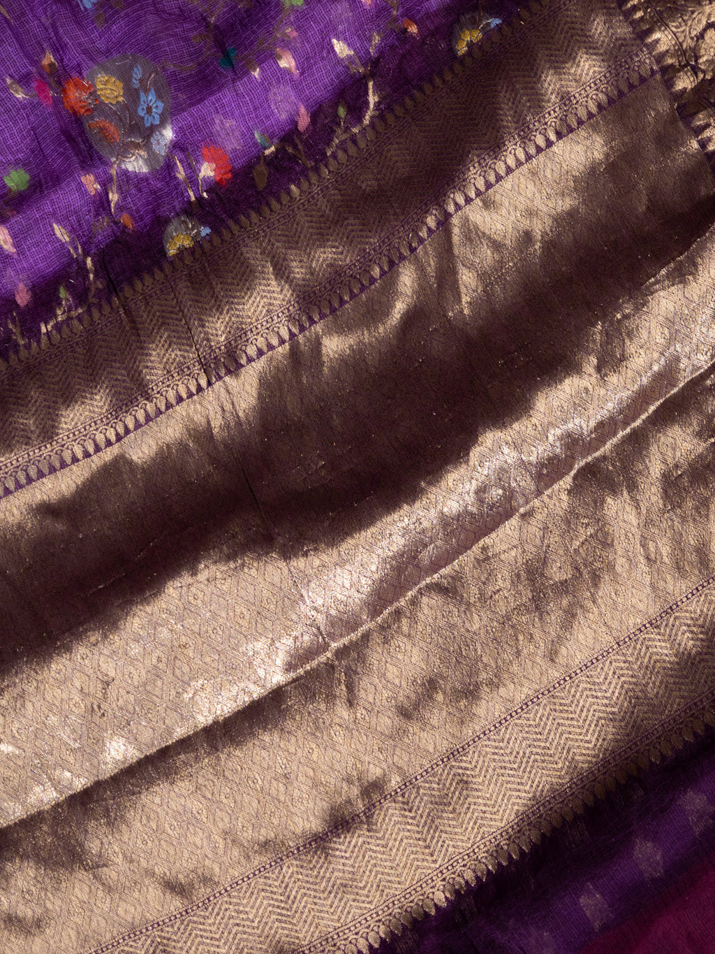 Violet & Deep Violet Zari Kota Saree With Jaal Weaves