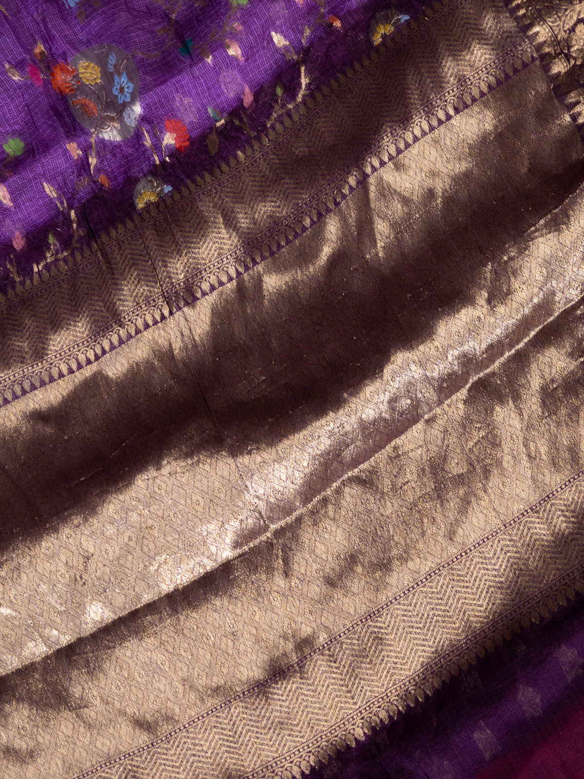 Violet & Deep Violet Zari Kota Saree With Jaal Weaves