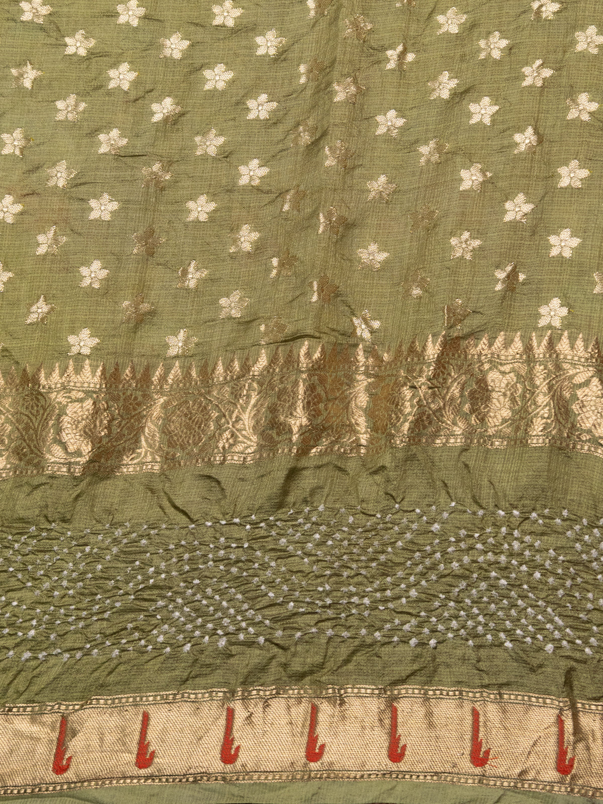Lime Green & Green Zari Kota Saree With Jaal Weaves