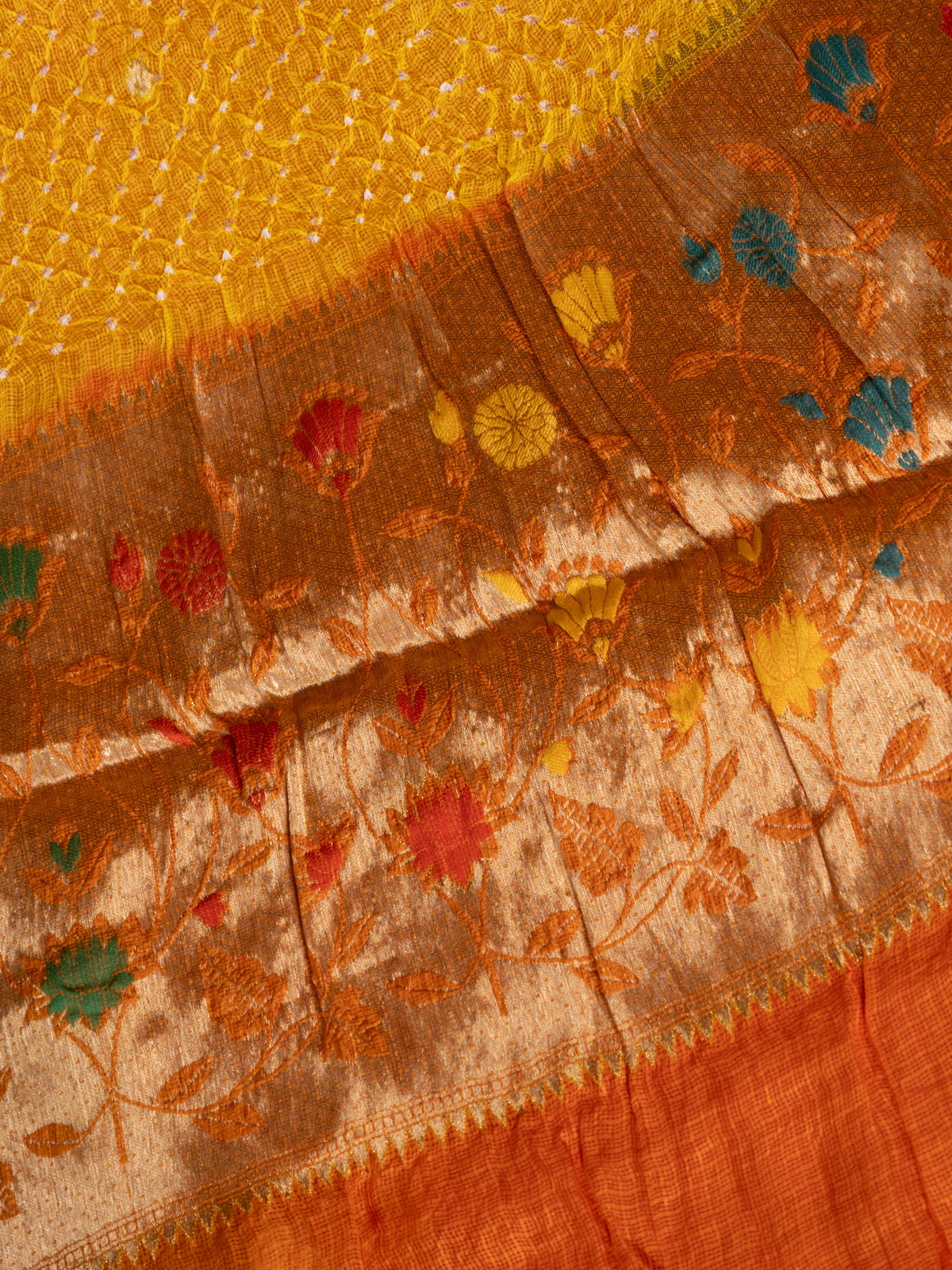 Yellow & Orange Zari Kota Saree With Bandhej