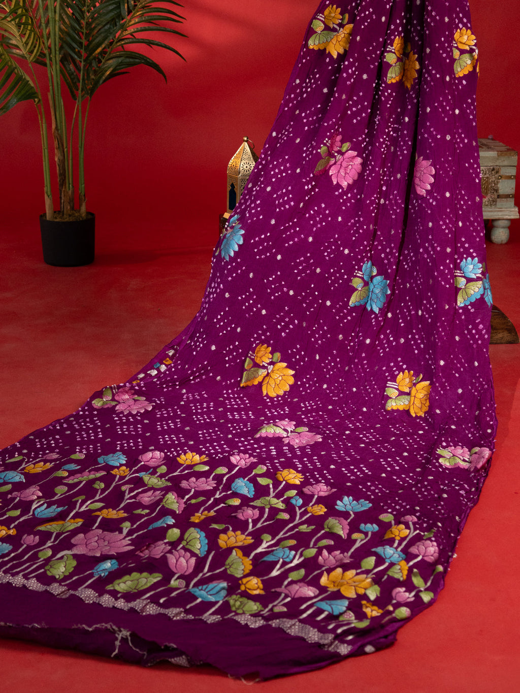 Purple Georgette Saree With Bandhej