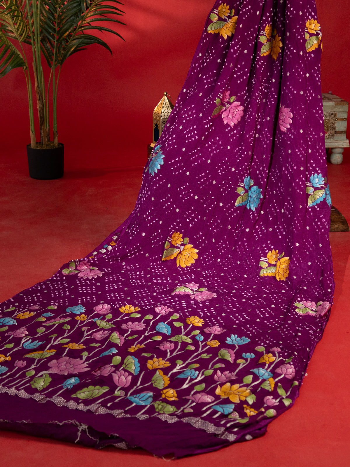 Purple Georgette Saree With Bandhej