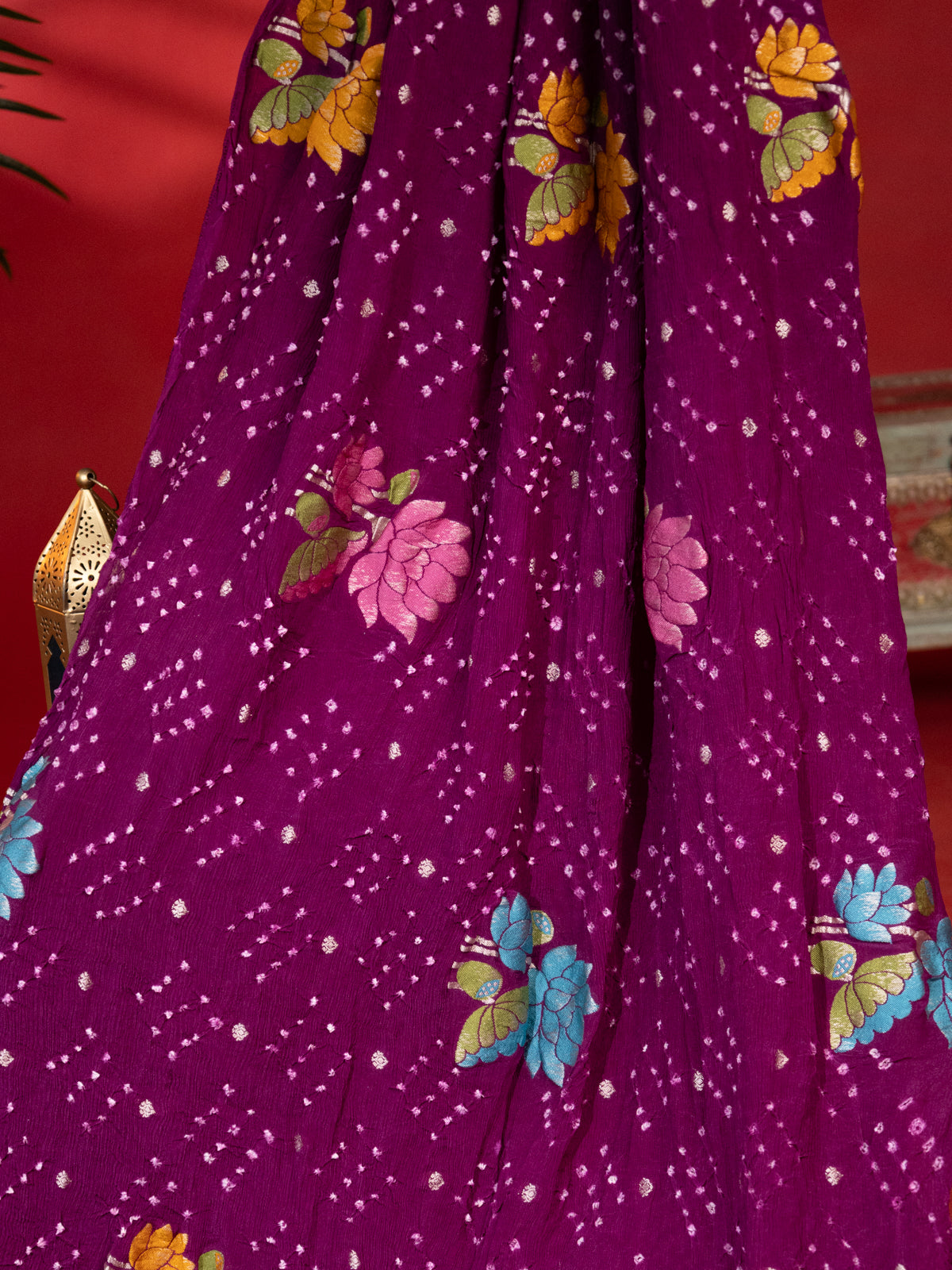 Purple Georgette Saree With Bandhej