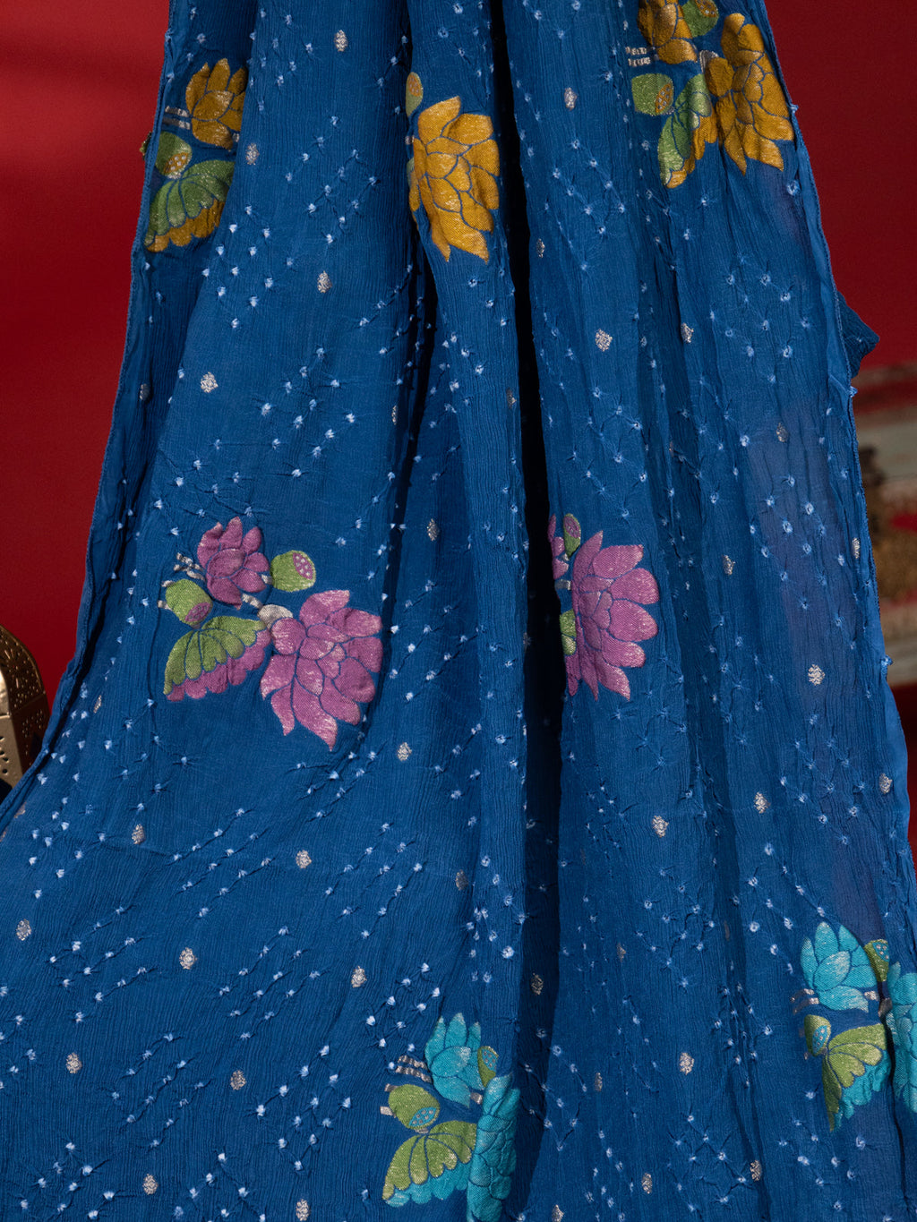 Peacock Blue Georgette Saree With Bandhej