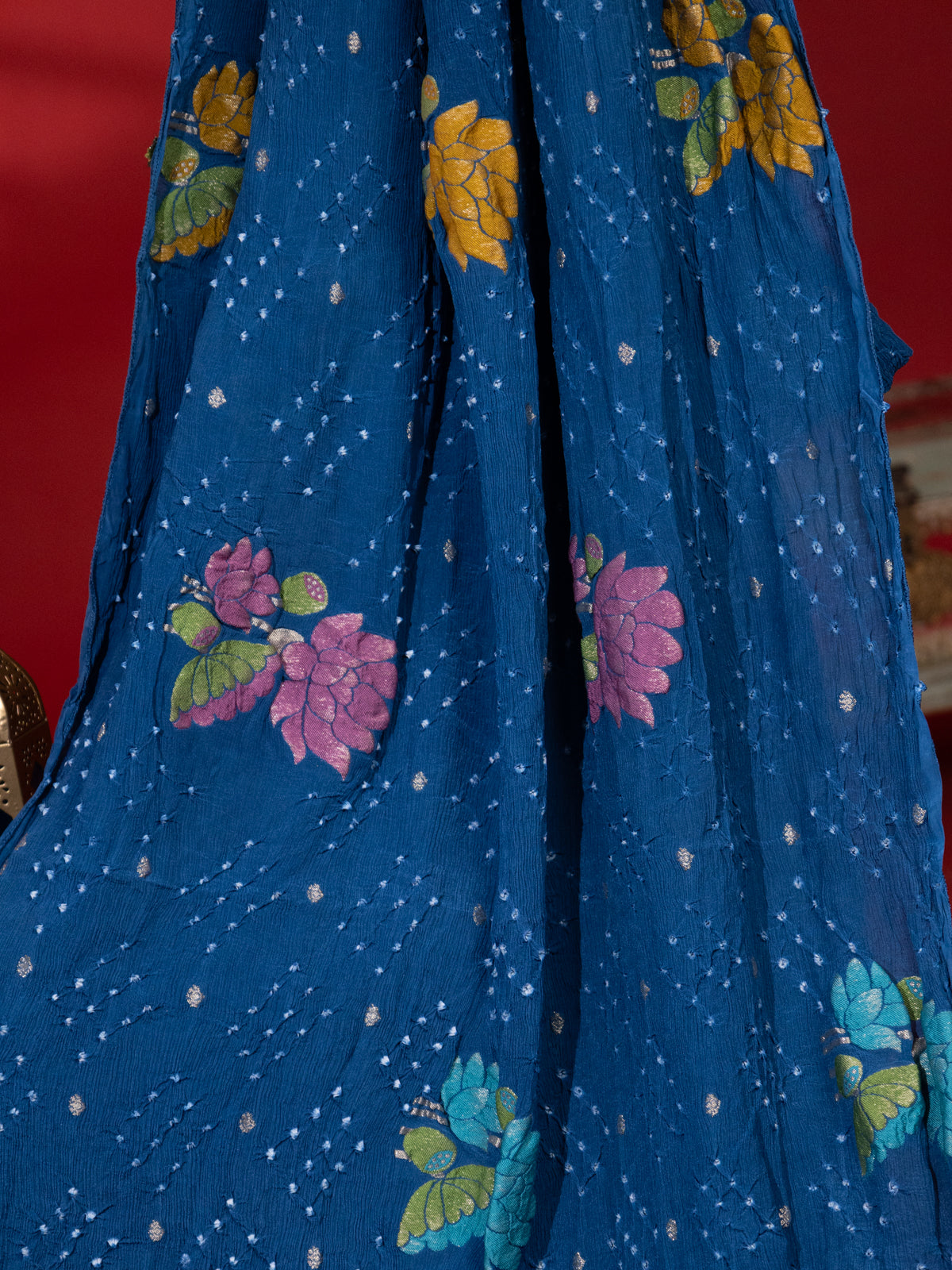 Peacock Blue Georgette Saree With Bandhej