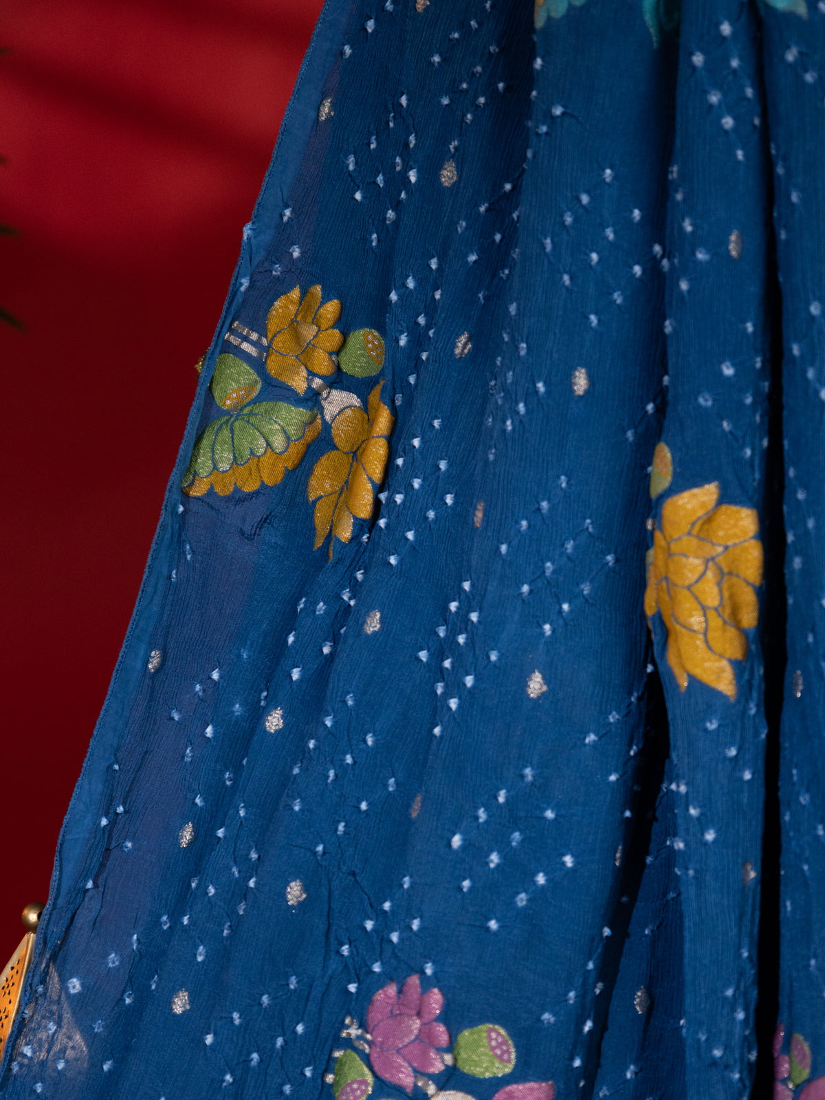 Peacock Blue Georgette Saree With Bandhej