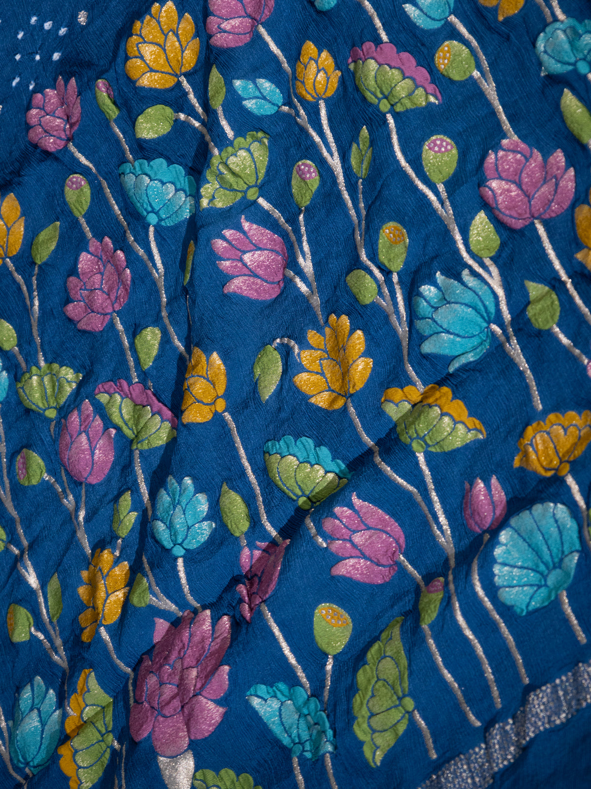 Peacock Blue Georgette Saree With Bandhej